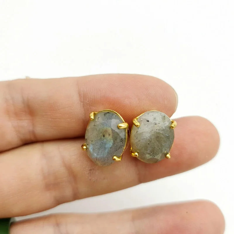 ElegantOval Stud Earrings — Natural Stone