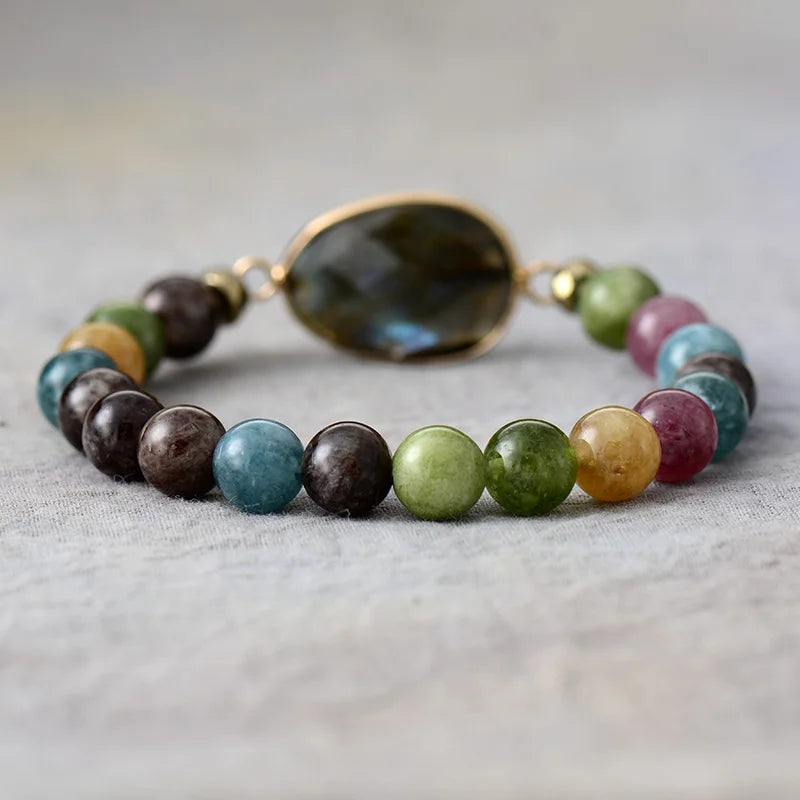 LuminaGlow Labradorite Bracelet β Handmade Natural Stone