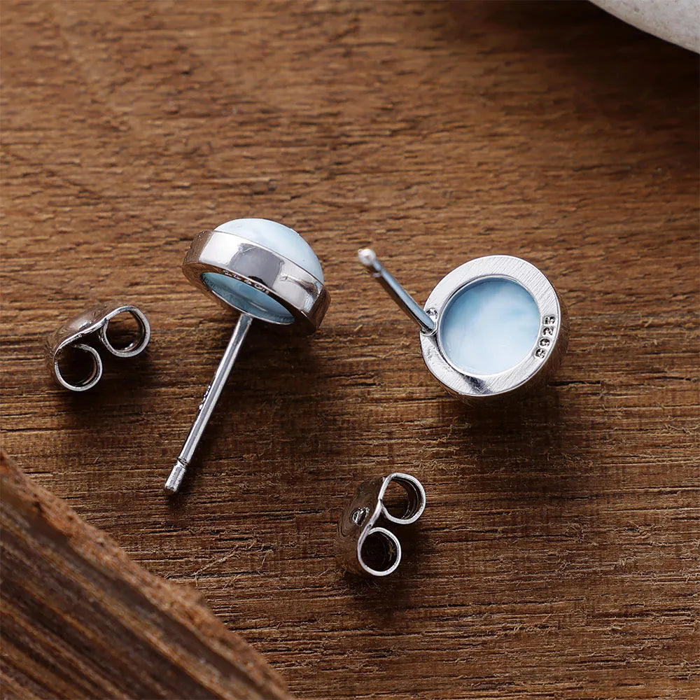 SerenityBlue Larimar Stud Earrings β Silver Plated & Natural Stone