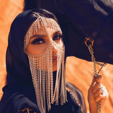 Rhinestone mask with tassel fringe muslim bride