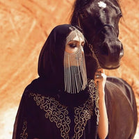 Rhinestone mask with tassel fringe muslim bride