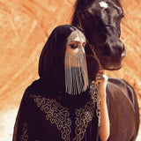 Rhinestone mask with tassel fringe muslim bride