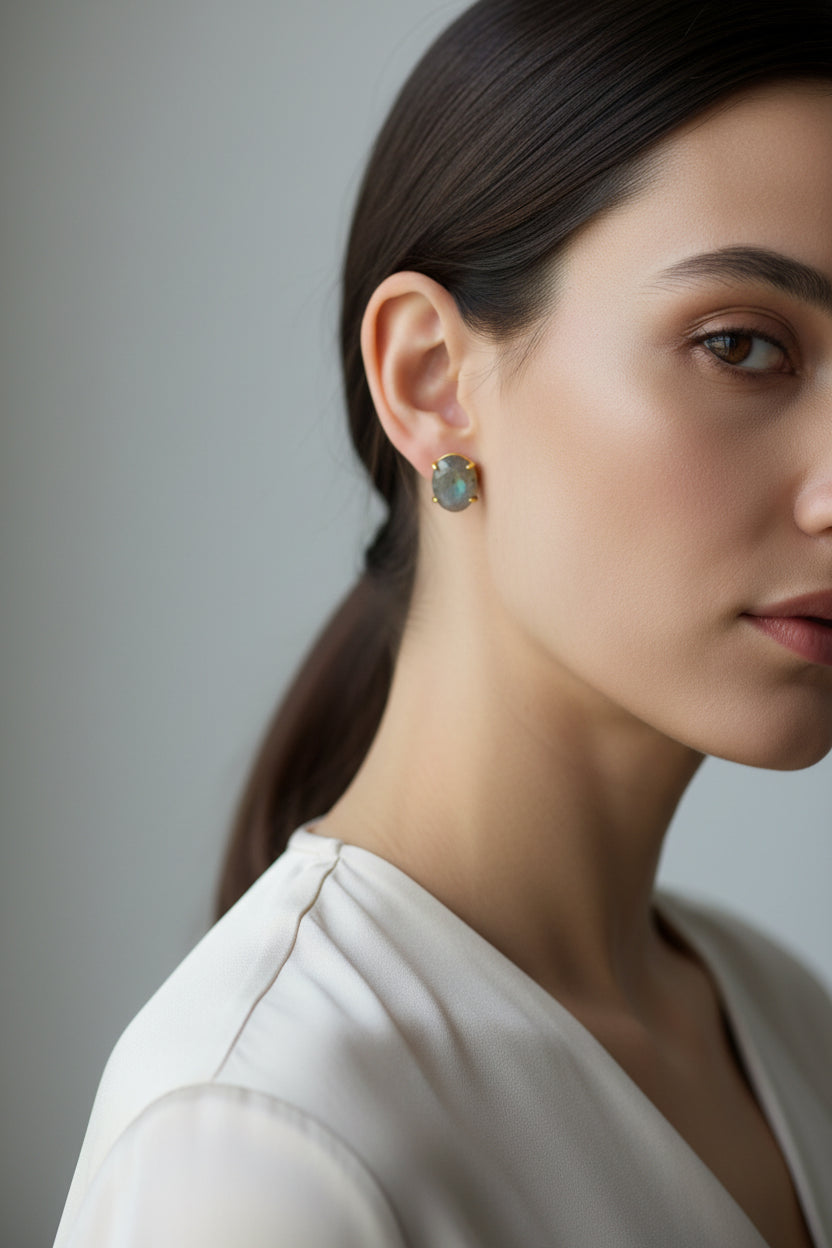 ElegantOval Stud Earrings —  Natural Stone