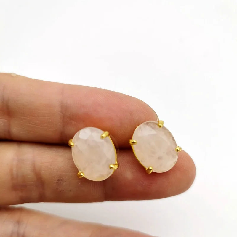 ElegantOval Stud Earrings —  Natural Stone