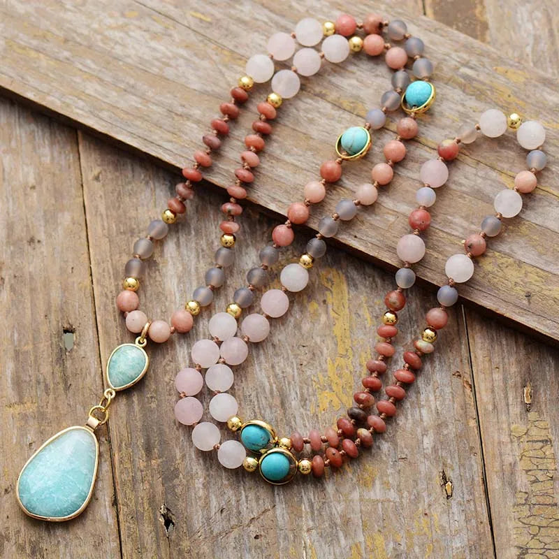 SerenityStone Turquoise & Amazonite Pendant Necklace — Handmade Balance & Harmony