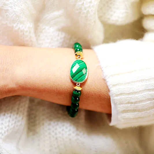 Bracelet en malachite HarmonyStone — Fait main Croissance et vitalité