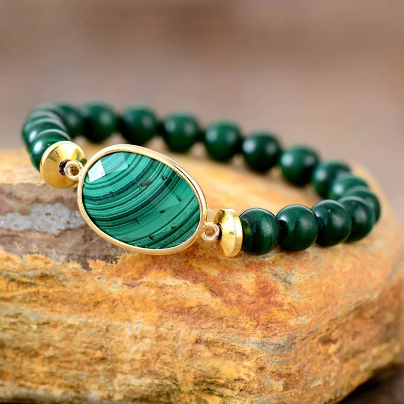 Bracelet en malachite HarmonyStone — Fait main Croissance et vitalité
