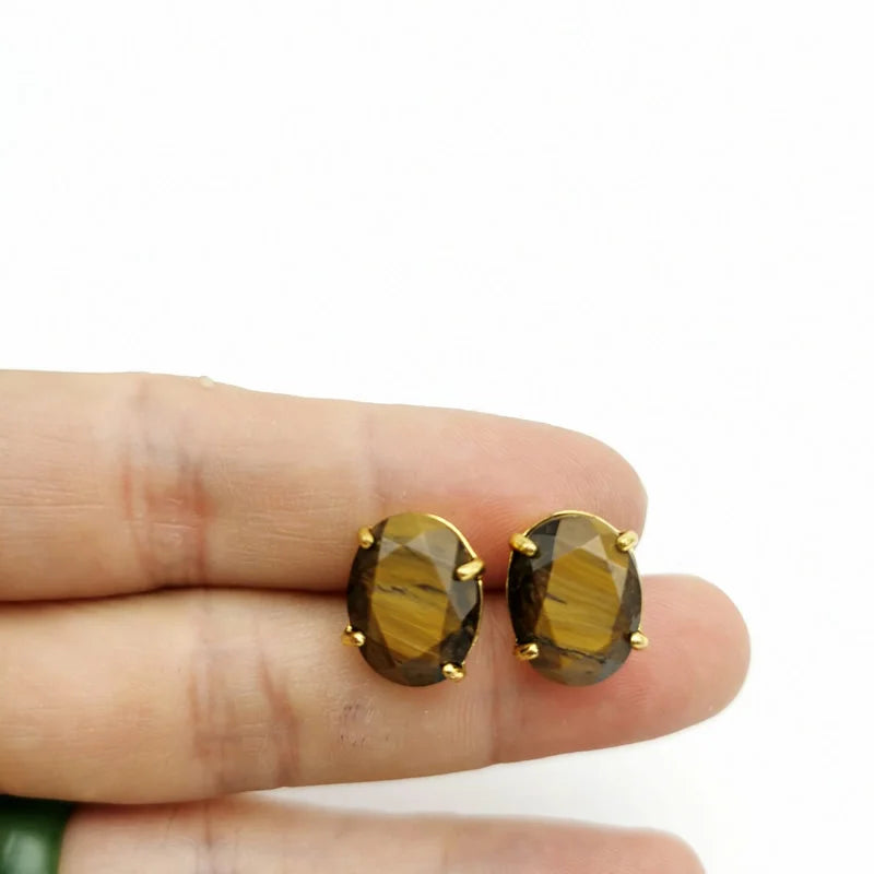 ElegantOval Stud Earrings —  Natural Stone