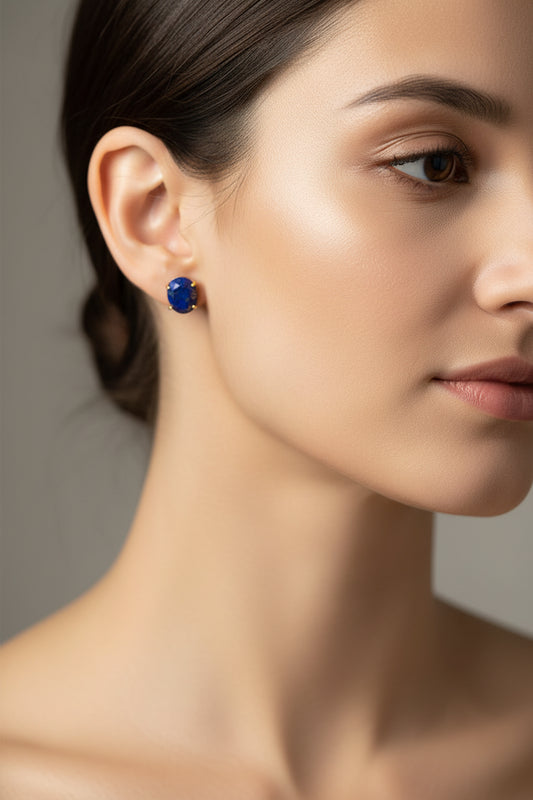 ElegantOval Stud Earrings —  Natural Stone