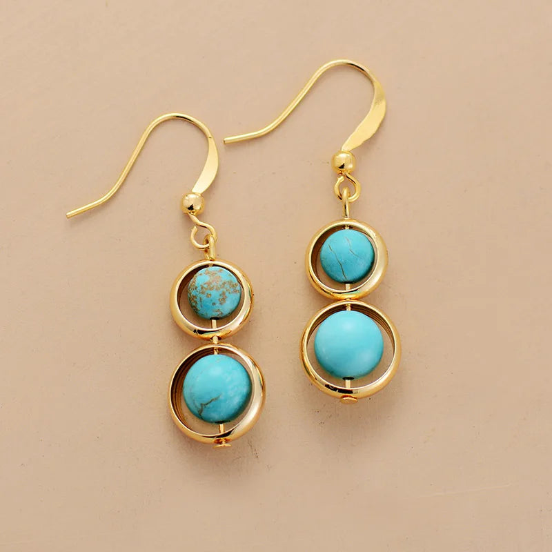 TurquoiseTwist Hoop Earrings — Gold Plated & Natural Stone