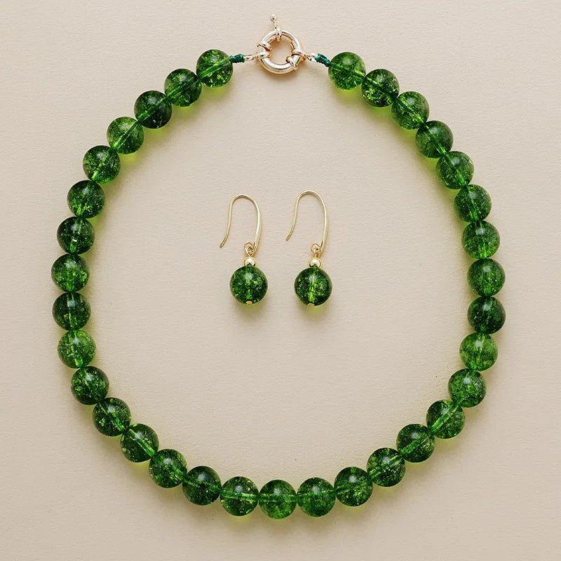 VitalLeaf Green Quartz Necklace & Earrings Set — Natural Stone