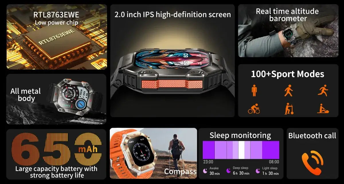 Military Fitness Tracker GPS Smartwatch