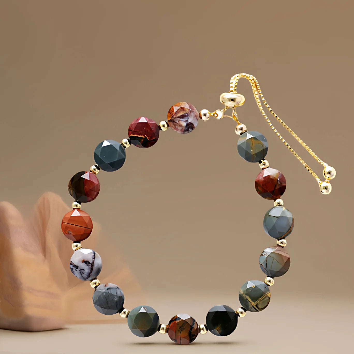 JasperFlow Slide Bracelet — Brass & Natural Stones