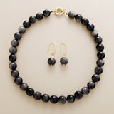 ShadowLuxe Silver Obsidian Necklace & Earrings Set