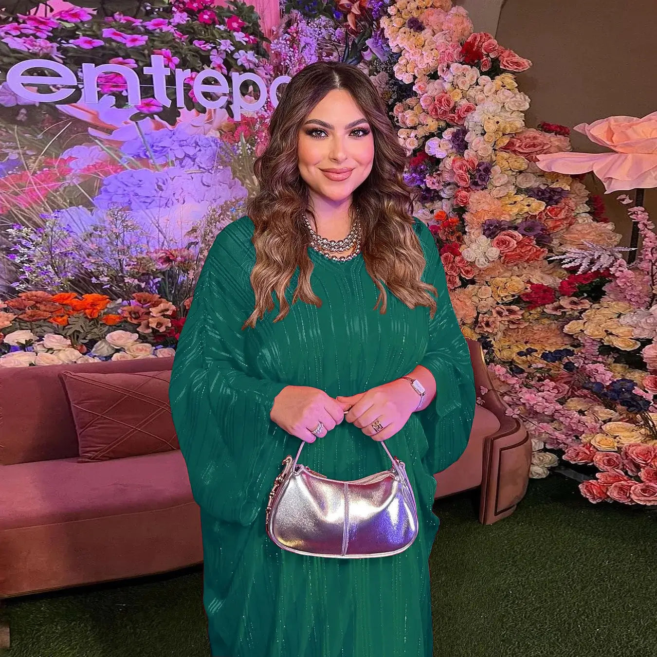 hijab fashion Evening Batwing Abaya Set Kaftan Maxi Dress