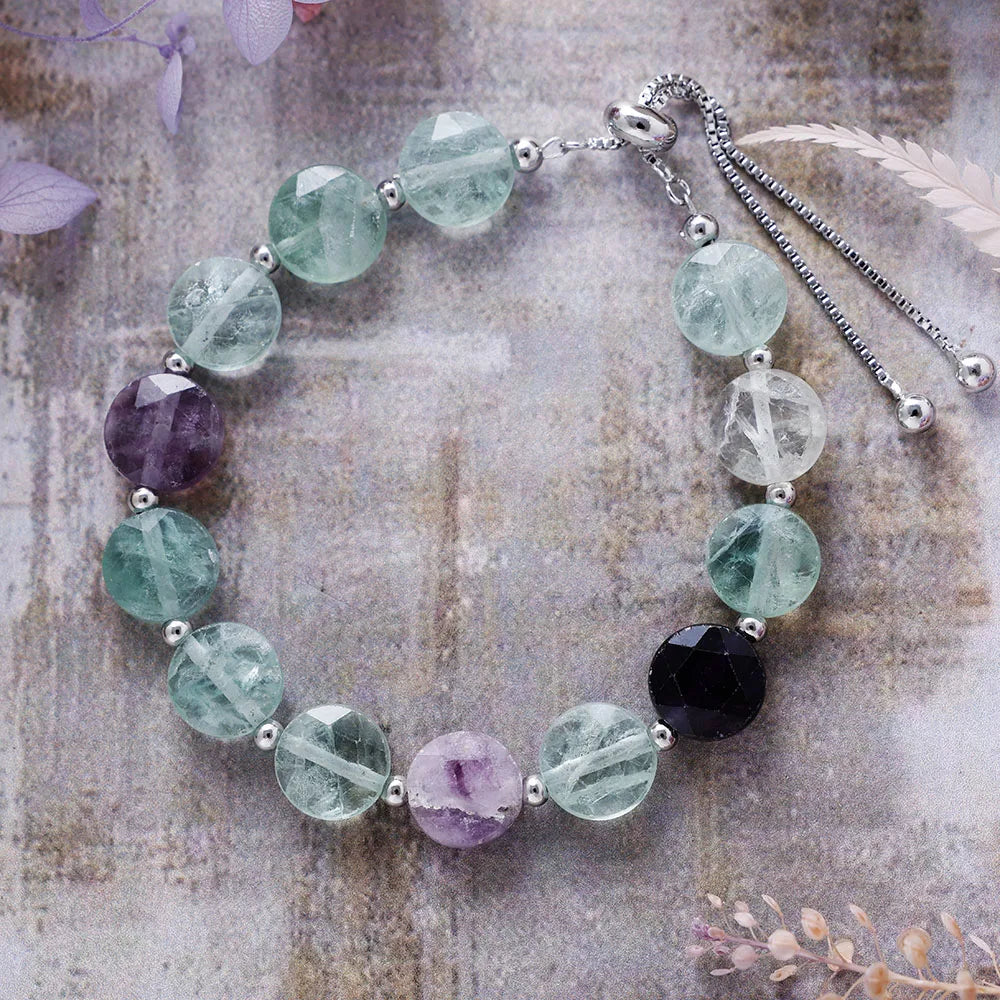 CrystalFlow Slide Bracelet — Brass & Natural Stones
