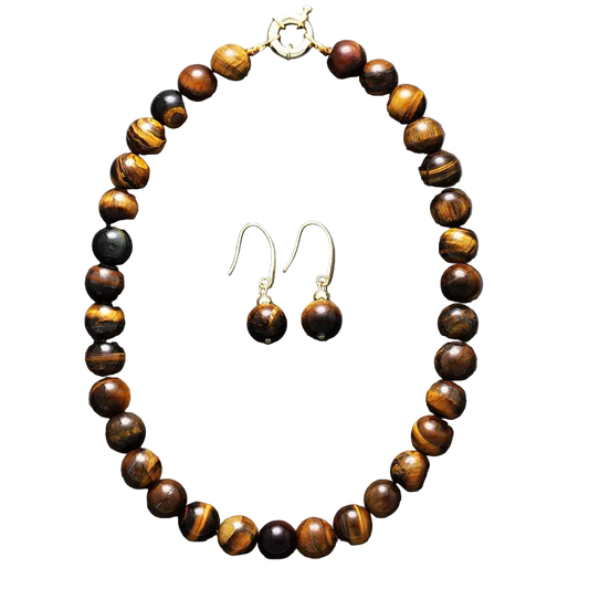 Ensemble collier et boucles d'oreilles œil de tigre BoldBalance