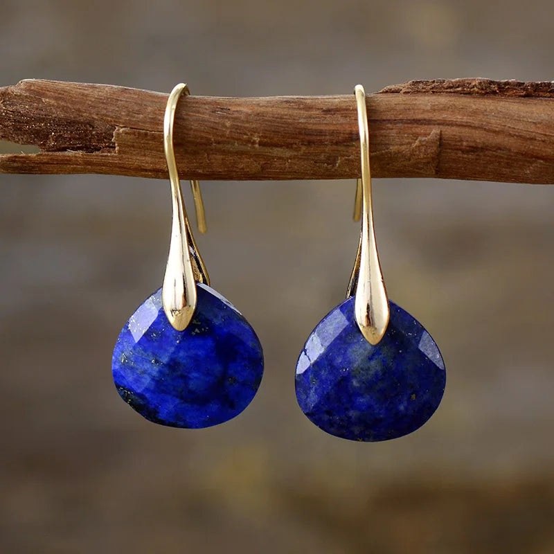 Boucles d'oreilles AquaLuxe en forme de goutte d'eau — Plaqué or et pierre naturelle