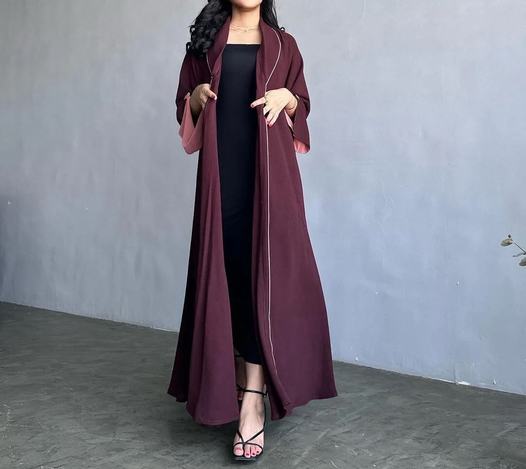 Veste kimono Breeze kaki/rouge vin