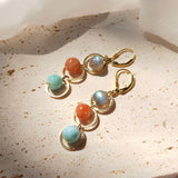CelestiaDrop Labradorite, Sunstone & Larimar Earrings — 18K Gold Plated & 925 Sterling Silver