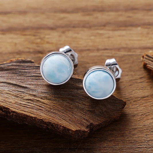 SerenityBlue Larimar Stud Earrings — Silver Plated & Natural Stone