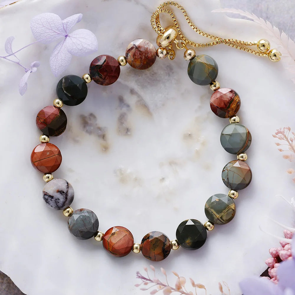 JasperFlow Slide Bracelet — Brass & Natural Stones