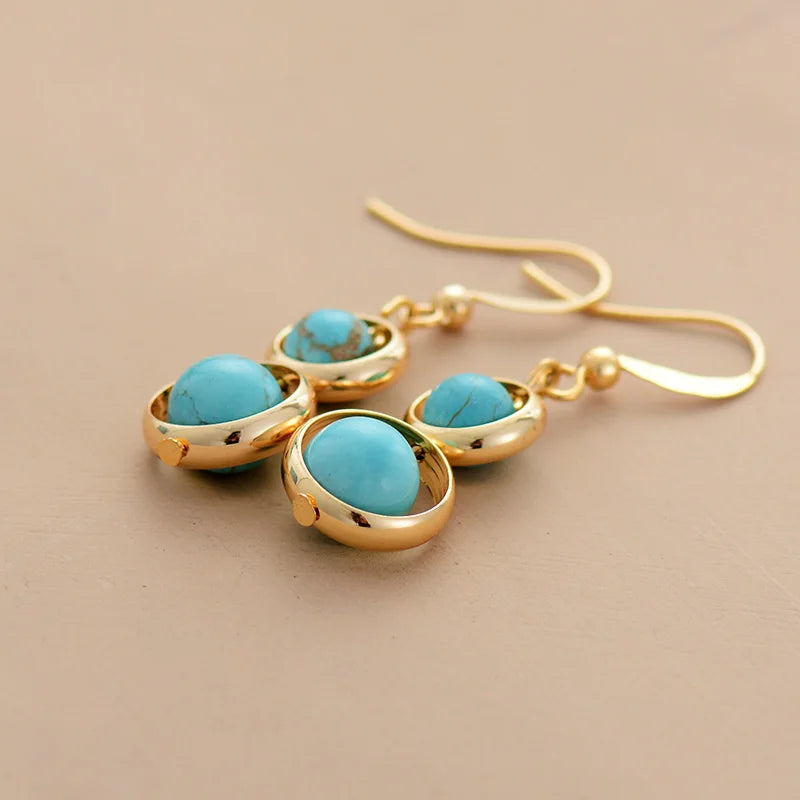 TurquoiseTwist Hoop Earrings — Gold Plated & Natural Stone