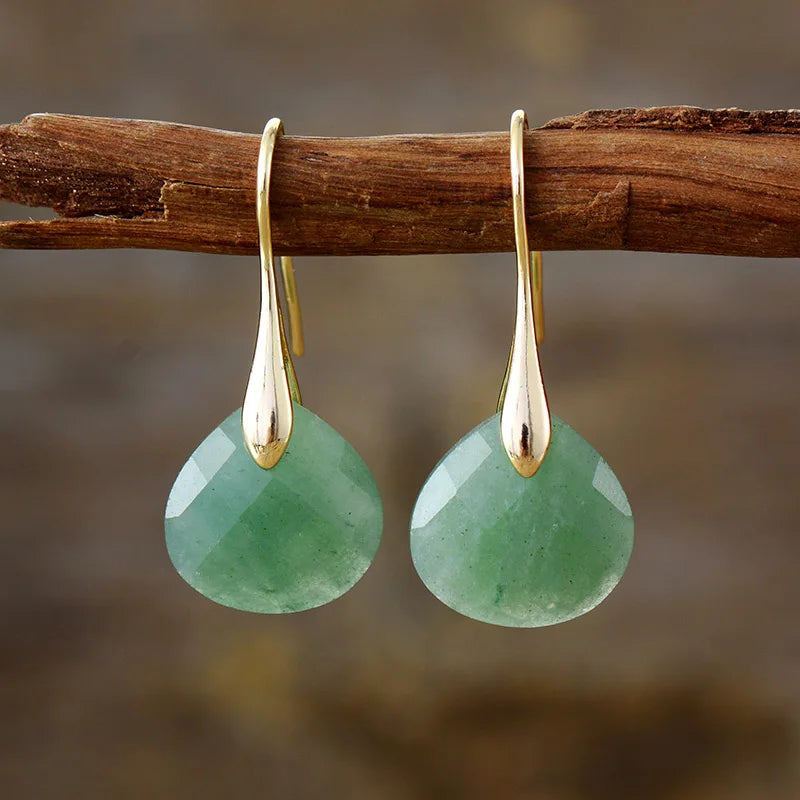 Boucles d'oreilles AquaLuxe en forme de goutte d'eau — Plaqué or et pierre naturelle