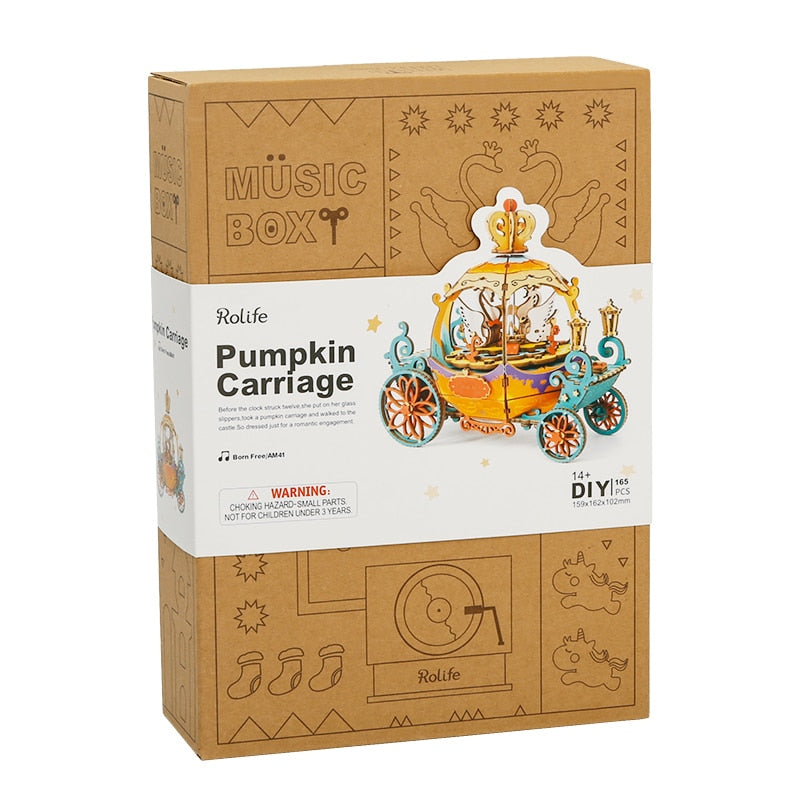 Boîte à musique puzzle en bois en forme de carrosse citrouille