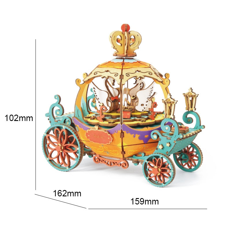 Boîte à musique puzzle en bois en forme de carrosse citrouille