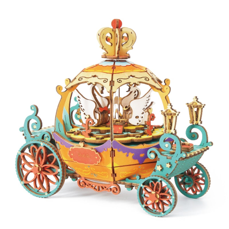 Boîte à musique puzzle en bois en forme de carrosse citrouille