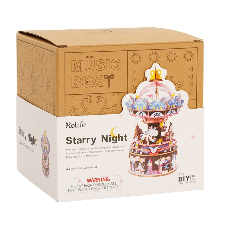 Boîte à musique puzzle en bois Nuit étoilée