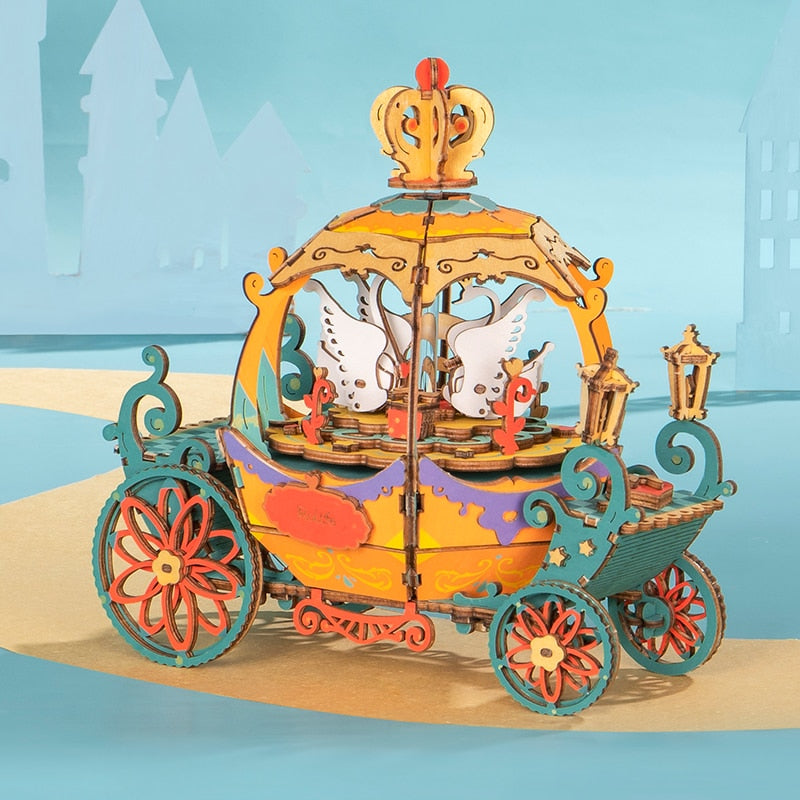 Boîte à musique puzzle en bois en forme de carrosse citrouille