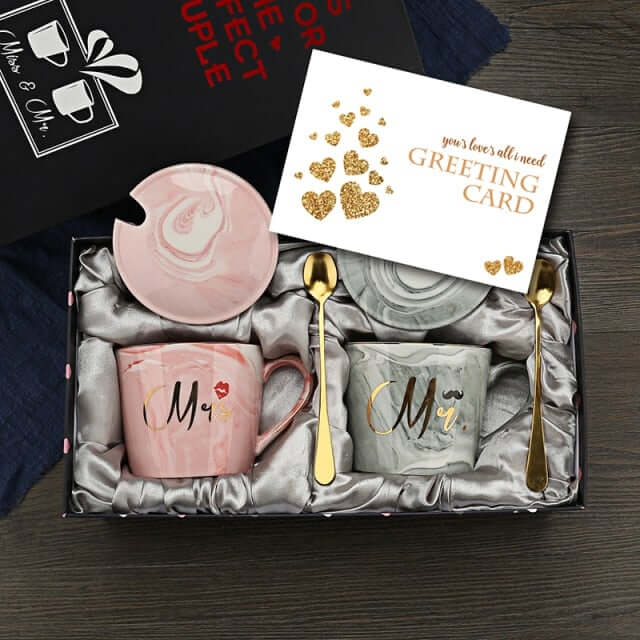 Mr Mrs marble mug gift set