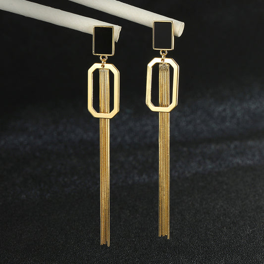 Long Trendy Chic Drop Earring Gold