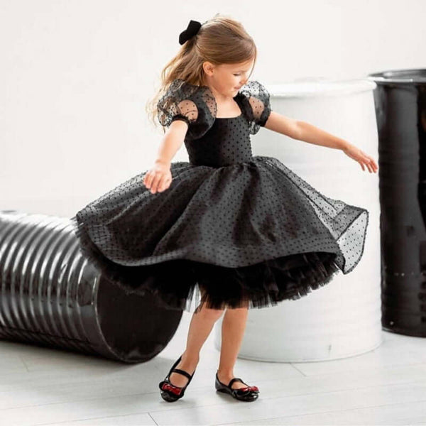 Black Fluffy Girls Party Dress eid outfit