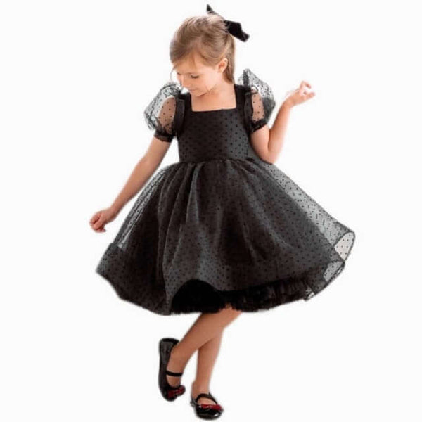 Black Fluffy Girls Party Dress wedding outfit gift